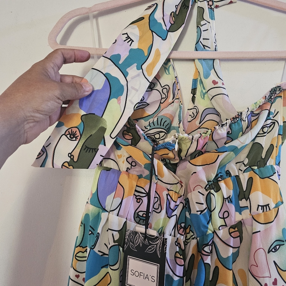 Colorful Abstract Face Print Pants, - Picture 5 of 7